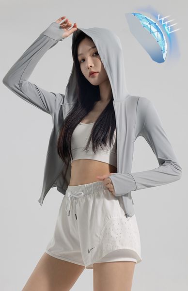 

sunscreen clothing Slim fit sunscreen suit, UV resistant jacket, summer ice silk breathable yoga suit for women