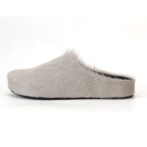 

Real Leather Horsehair Fur Sandals Women 2023 Mules Runway Flats Thick Sole Leisure Replica Designer Shoes Slippers