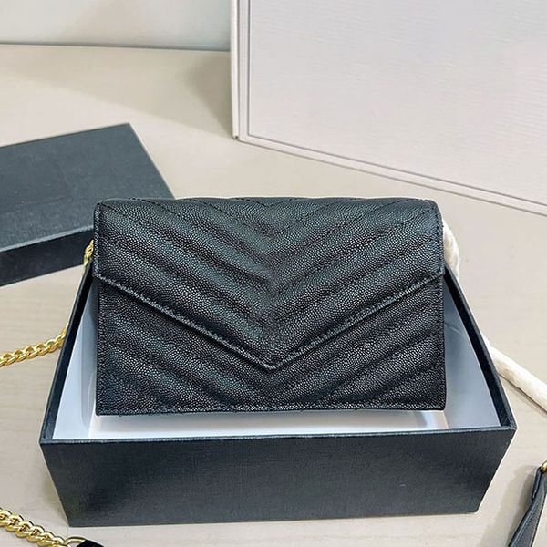 

Designer bag womens gold buckle letter single shoulder bag leather retro diagonal cross carrying underarm bag wallet envelope bag handbag bag, Y-6-23cm caviar