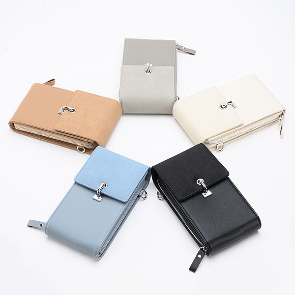 

High quality women designer hair temperament solid color simple mobile phone bag PU multifunctional single shoulder crossbody bag cross-border hot selling wallet, Apricot color