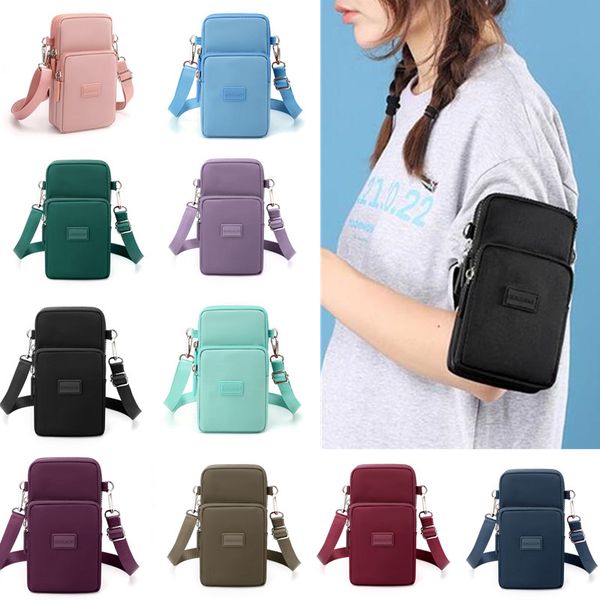 

fashion mobile phone bag 10 colors soft light and simple Oxford cloth coin purse outdoor waterproof and wearable multifunctional fashion backpack factory outlet, Black