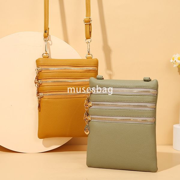 

European and American women high-quality mobile phone bag soft leather single shoulder diagonal cross bag Korean version fashionable and trendy zipper zero wallet, Green