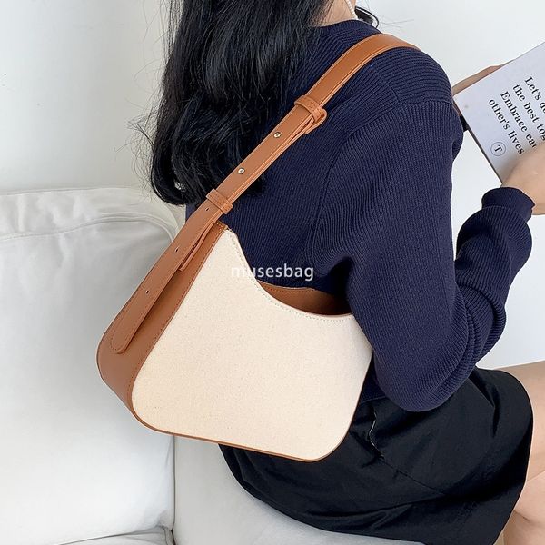 

Urban minimalist splicing color contrast underarm bag niche design new Korean Instagram minimalist texture fashion bag women canvas one shoulder bag, Khaki