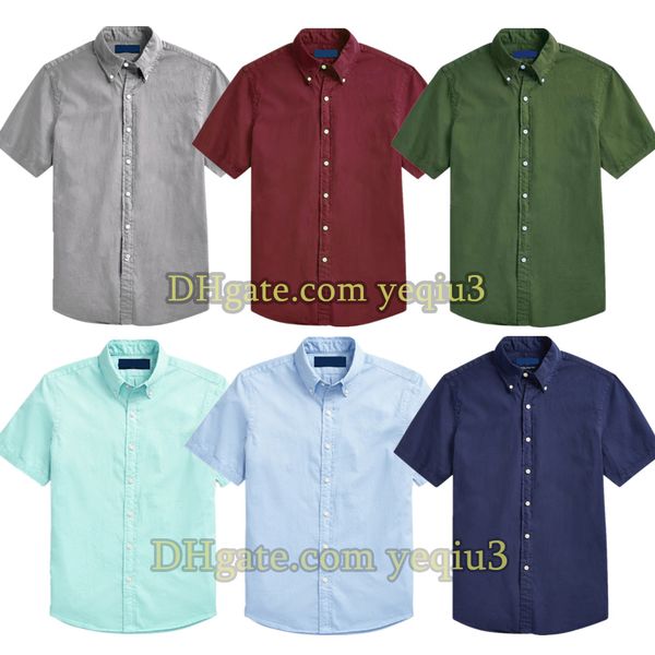 

Men Summer Shirts Short Sleeve Shirt Casual Style Solid Color Plaid Striped Design with Pocket Small Horse Embroidery Plus Size Button Lapel Slim Fit Classic Look, Hd614-navy blue