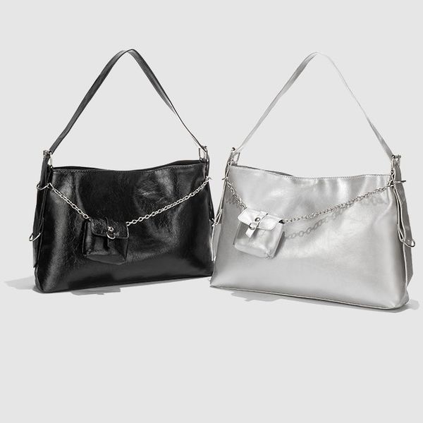 

Urban minimalist trend niche minimalist underarm bag spring and summer new casual fashion zipper shoulder bag solid color large capacity tote bag, White