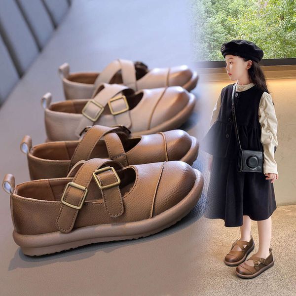 

Children's Leather Korean Edition 2024 Spring Shoes, Beige, Brown