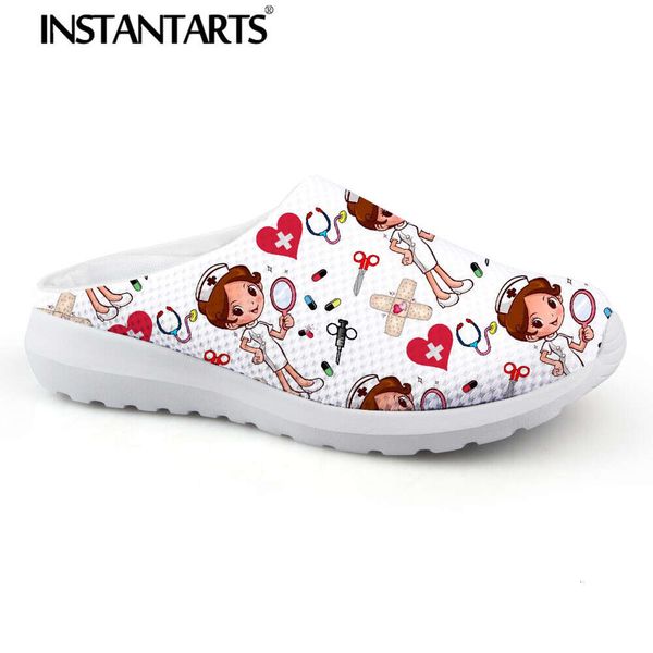 

INSTANTARTS Women Beach Home Slippers Fashion Nurse Shoes Medical Doctor Sandals Female Summer Mesh Flats Sandalias Mujer Girl, Htoe078ca