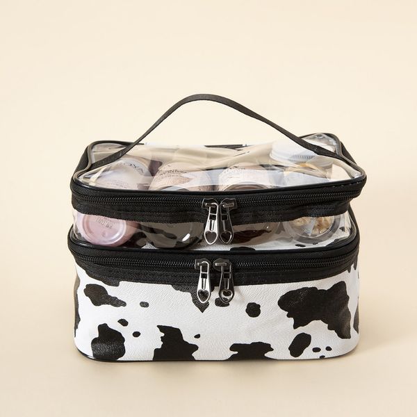 

designer bag tote Portable Transparent Cow Pattern Double Layer Makeup Bag with Marble Multi functional Large Capacity Portable Toilet Storage Bag