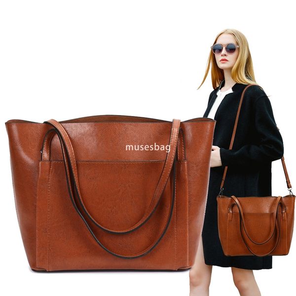 

High quality women designer classic retro multifunctional bag European and American fashion large capacity oil wax leather single shoulder crossbody bag, Black