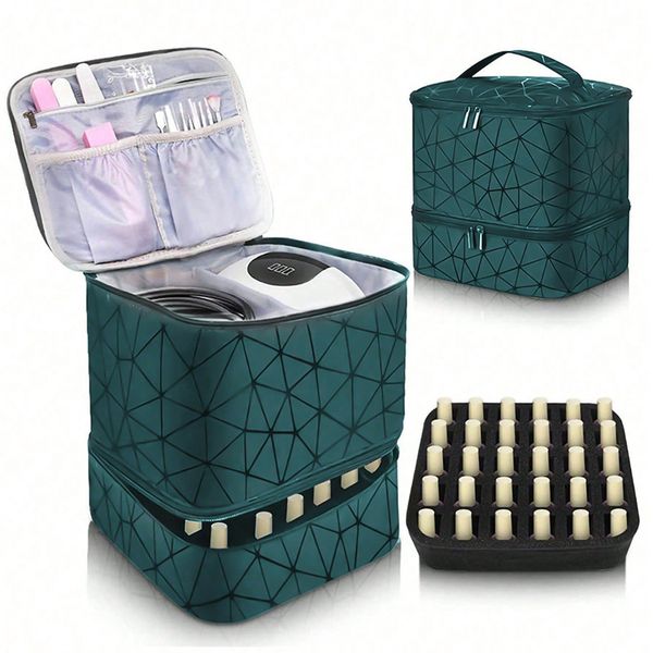 

designer bag tote Nail polish double-layer cosmetic bag storage bag can hold 30 bottles of large capacity multi-function storage bag, Green