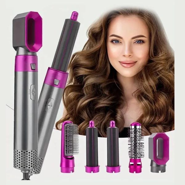 

2024 Hot 5 in 1 Negative Ionic Detachable Dryer Styler Air Culer Wand Hair Straightener Brush Blow, Red