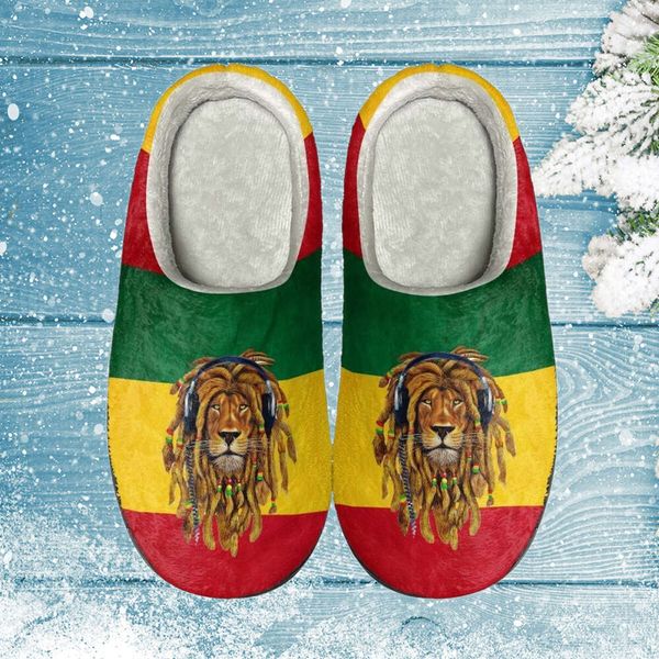 

INSTANTARTS Reggae Rastafarian Rasta Rastafari Lion Of Judah Comfort Cotton Slippers Winter Casual Slides Light Non-Slip Loafers, Htjb3466wk4b
