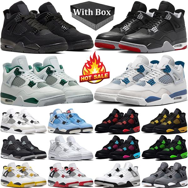 

With Box 4 basketball shoes men women 4s Black Cat Military Blue Oxidized Green Bred Metallic Gold Red Thunder Cool Grey Pink Oreo Mens Trainers Outdoor Sneakers