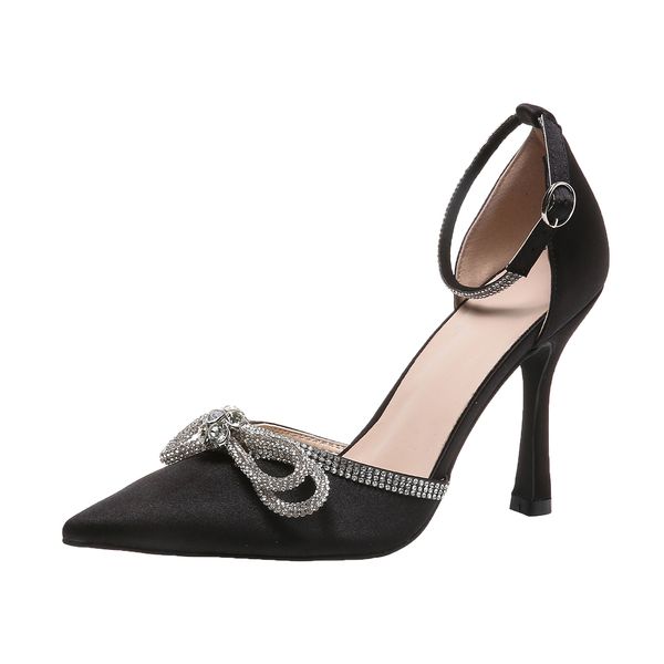 

New shoes European and American spot bow,Designer shoes pointed fashion, high heel women's shoes, buckle women's fashion single shoes black