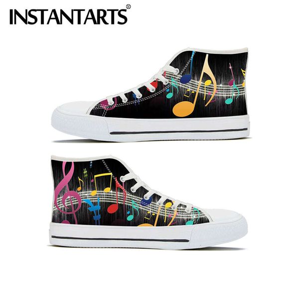 

INSTANTARTS Colorful Music Note Pattern Casual Women Shoes Canvas Vulcanize Lace-up Ladies Shoes High Top Women's Sneaker Mujer, Hmc2932z40a