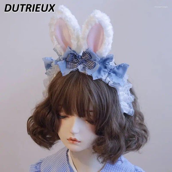 

Original Handmade Kawaii Light Blue Ear Hair-Hoop Headband Ruffled Lolita Bow Sweet Cute Girl Hair Accessories