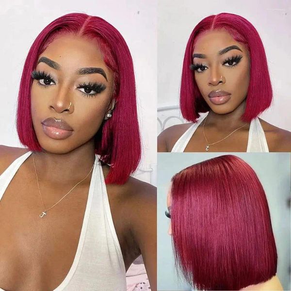 

Lace Human Front Hair Wigs Straight Short Bob Curly Burgundy Wig 13x4 Frontal al