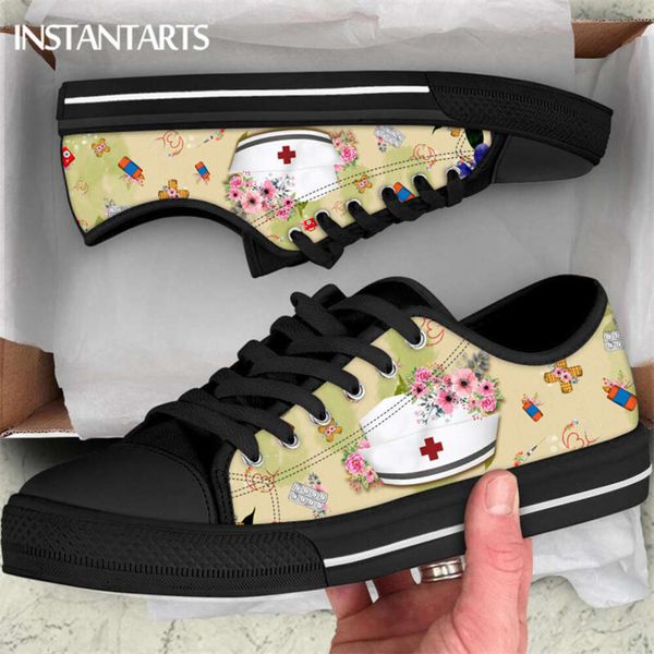 

INSTANTARTS Floral Nurse Hat Design Ladies Low-top Canvas Shoes Lace-up Sneakers for Women Girls Nursing Shoes Footwears 2023, Customz39a