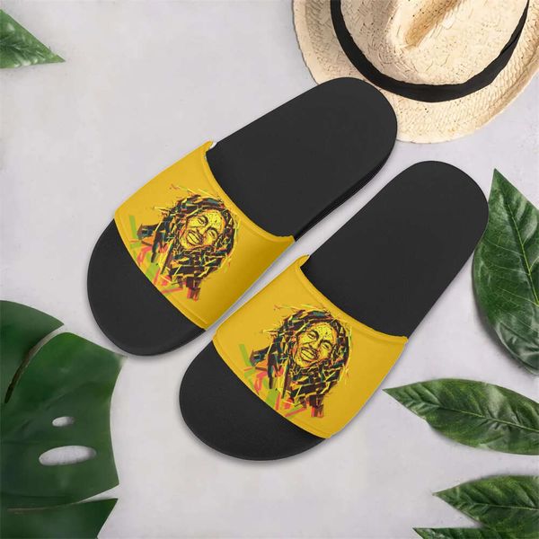 

INSTANTARTS Summer Breathable Outdoor Slippers Bob-Marley Jamacia Reggae Design Unisex Slide Sandals Casual Flip Flop Sandalias, Htjb3469(968327)