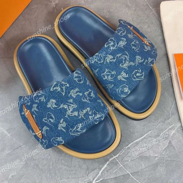 

2024 Summer Pillow Slides Designer Sandals Womens Slippers Sandals Flat Mules Sunny Printing Fashion Beach Sandles Shoes Size 35-44, Olive yellow