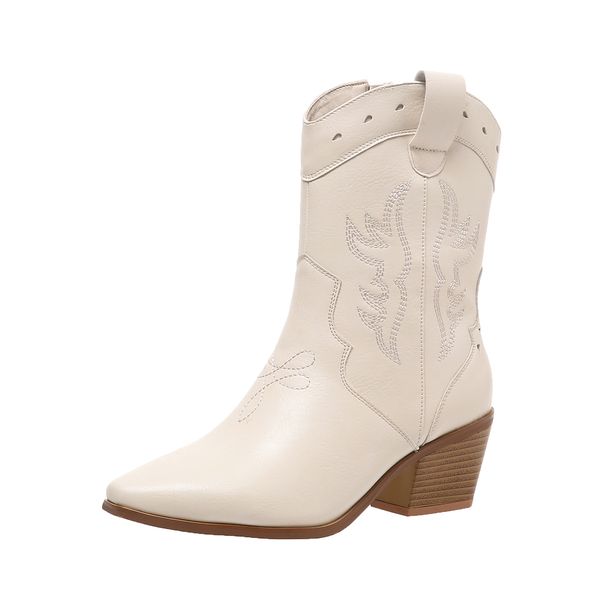 

women's shoes Autumn and winter new stock large embroidered low cut women's boots,Designer shoes European and American leather boots white