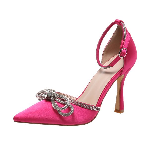 

New shoes European and American spot bow,Designer shoes pointed fashion, high heel women's shoes, buckle women's fashion single shoes, Pink