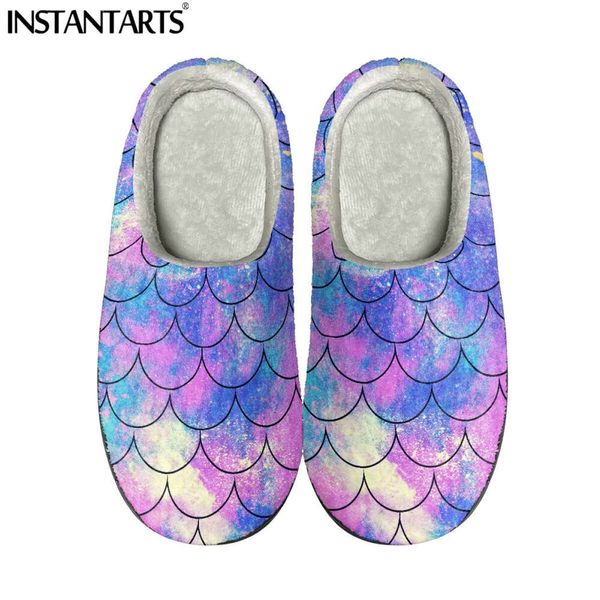 

Gradient INSTANTARTS Mermaid Scales Pattern Cotton Sandals for Ladies 2022 New Fashion Plush Slippers Winter Fleece Zapatillas, Ysfj0052wk4