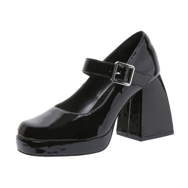 

New shoes Fashionable European and Designer shoes American Large Heel Square Head Buckle Women's Fashion Shoes black