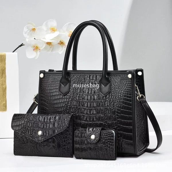

High quality women designer retro multifunctional crocodile pattern single shoulder crossbody handbag with large capacity three piece set mother bag, Burgundy