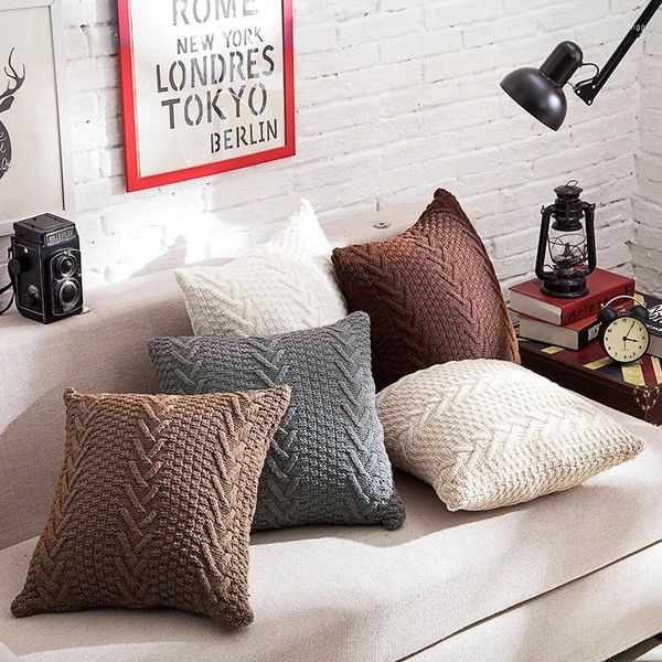 

Twist Pillow Woven Design Wool Knitting Cover 45x45 Home Furnishing Soft Decorate Case Nordic