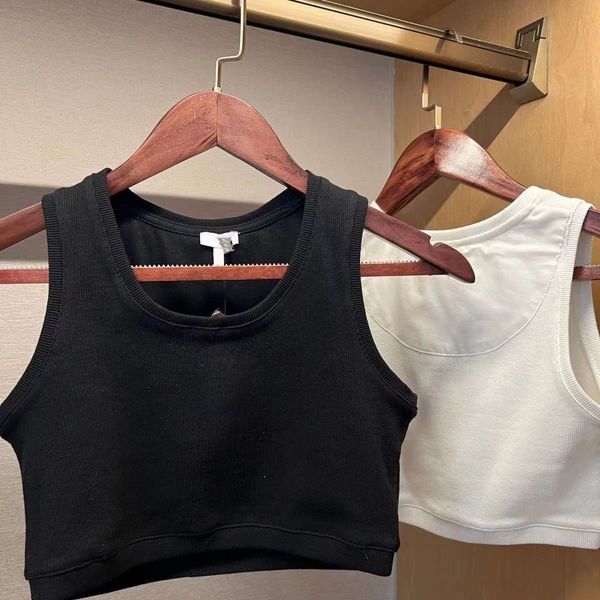 

vest tank t designer t shirts women Short Slim outfit Embroidery Logo Sleeveless Knitted Sport Tanks woman shirt t simple vest Short clothes tee Yoga cr, Black short