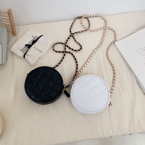 

High quality handbag for women new internet famous mini round bag Korean version casual diamond grid shoulder crossbody bag solid color chain bag, Black