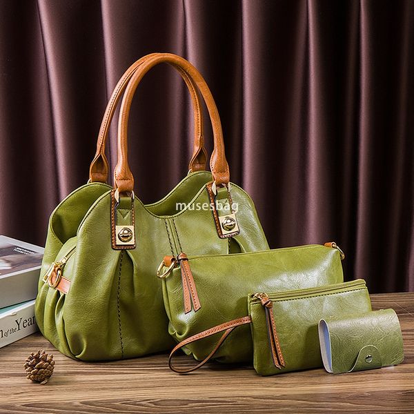 

Designer women high-end retro mother bag three piece set European and American fashion large capacity portable single shoulder diagonal cross bag, Green
