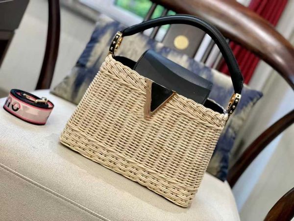 

Famous designer rattan woven tote bag womens straw shoulder bag tote bag Manual Weave Large Capacity Vacation Beach Bags handbags Shopping, Light brown