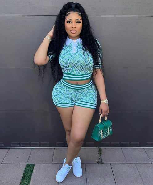 

STYLISH LADY Letter Printed Vintage 2 Piece Set Outfits Women Short Sleeve Crop Top and Shorts Suits 2024 Summer Sexy Club Party Outfits, Green