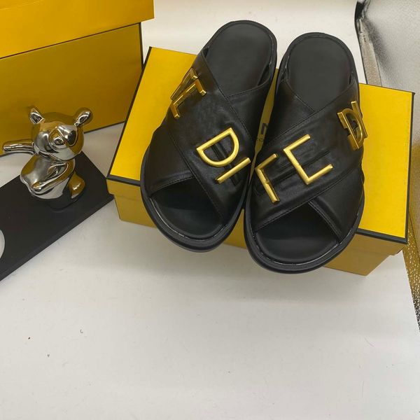 

Designer slippers, sandals, luxury brand sandals, womens fashion Fashion Scuffs classic floral brocade slippers, flats, leather rubber beach with new double buckles, #2