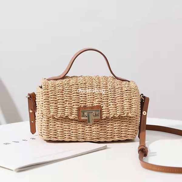 

Designer Women High end Classic Retro Practical Spring Grass Woven Bag Handwoven Handheld Fashion Lightweight Trendy One Shoulder Crossbody Bag, Khaki