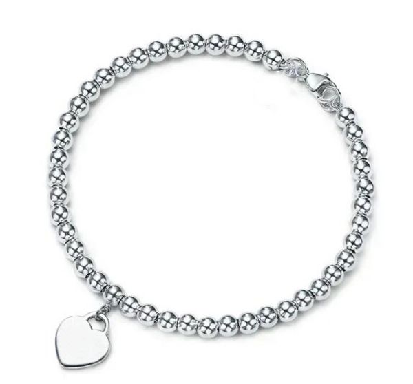 

Fashion 925 sterling silver heart bracelet classic beaded bracelet 4mm rose gold bead man women jewelry lovers necklace gifts