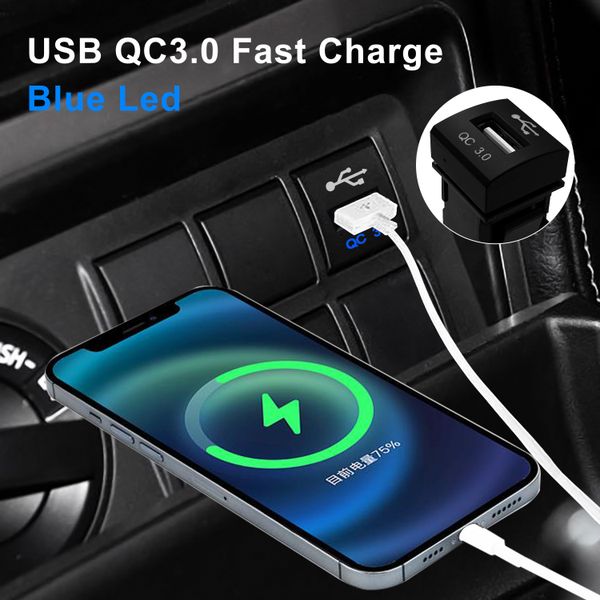 

Led Blue 12V USB QC3.0 Quick Fast Car Charger With Cable For Toyota Camry Corolla Rav4 LandCruiser Prado 2018 - 2021 Switch OEM