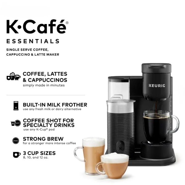 K-Cafe Essentials Single Serve K-Cup Pod Coffee, Latte and Cappuccino Maker, Black