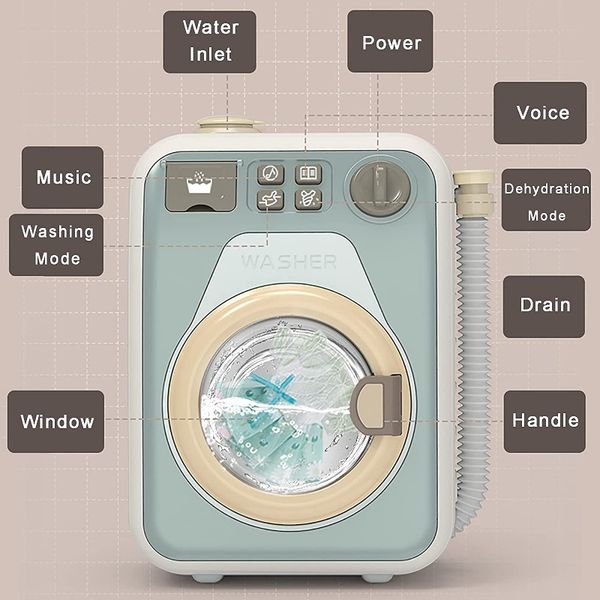 Pretend Play House Appliances Washing Machine Toy, Kids Washer and Dryer Playset, Electronic Laundry Toy with Realistic Sounds