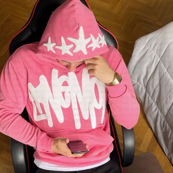 

Star Printed Pink Hoodie Streetwear Punk Vintage Kpop Hiphop Fashion Hooded Sweatshirt Y2K Womens Clothing Men Jacket Top Goth 240619