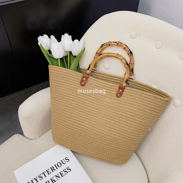 

Elegant Women High end Practical Popular Weaving New Fashionable and Versatile Tote Bag Spliced One Shoulder Large Capacity Bamboo Knot Handheld Bag, Pink