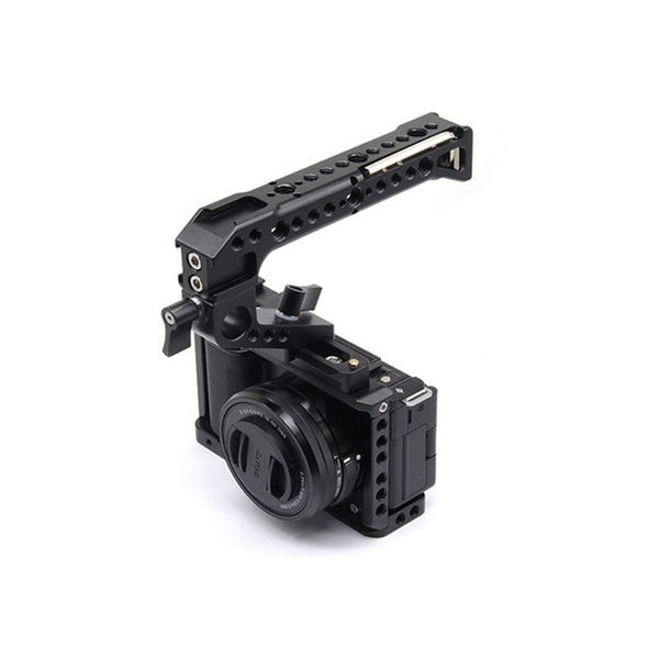 Camera Handle Cage Universal Camera Cage Chute Handle with 4 Cold Boot Mouth Handheld Hand Grip for Dslr Camera Monitors Light