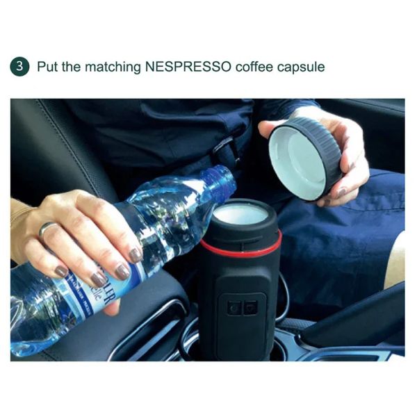 Houselin Portable Mini Espresso Machine, 12V/24V Car Coffee Maker with Self-Heating, Compatible For NS Pods & Ground Coffee