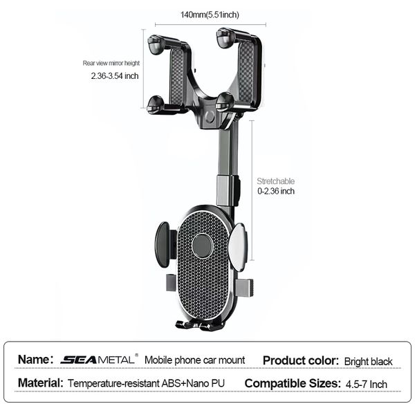 

Multi-angle Car SEAMETAL Rearview Mirror Phone Holder 360° Retractable Car Clip Cell Phone Holder GPS Support Mobile Mount Stand