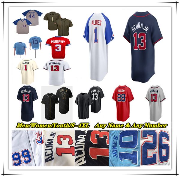 

Ronald Acuna Jr Baseball Jersey Marcell Ozuna Matt Olson Austin Riley Jarred Kelenic Ozzie Albies Michael Harris II Chris Sale Chipper Jones Travis d'Arnaud Duvall 4X, Men player version white style1