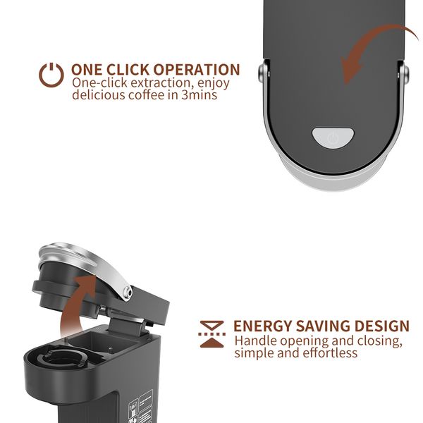 1pc Single-Serve Coffee Machine-One-Touch Compact Coffee Maker For Travel Mugs-Ground Coffee , Pods , And Reusable Filters - Enj
