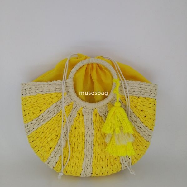 

Advanced Women's Designer Lightweight and atmospheric Handheld Woven Bag Paper Rope Retro Moon Cute Bag New Round Grass Woven Bag Fashionable and Minimalist, Yellow