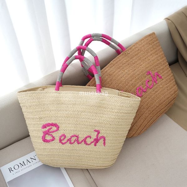 

Designer Beach bag Women's High Quality Retro Large Capacity Handbag Weaving Multi functional Diagonal package Fashionable Simple Sweet Vacation Tourism handbag, Khaki